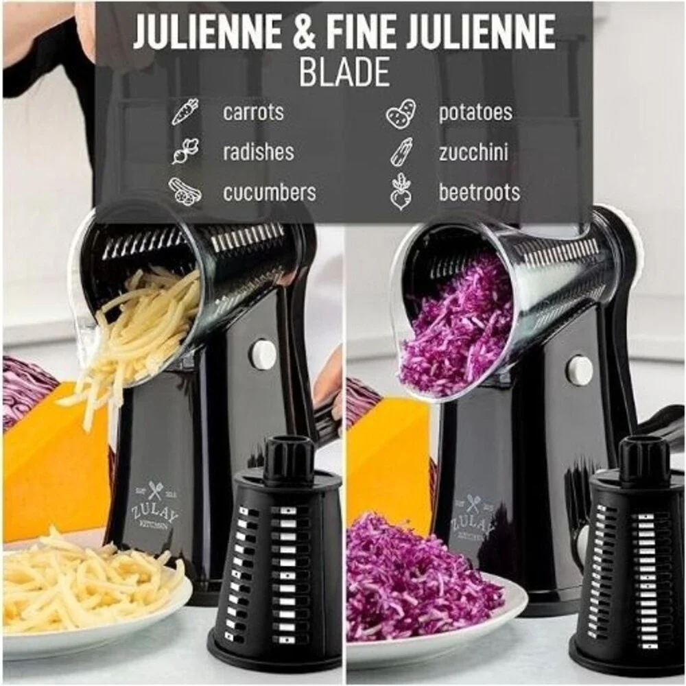 Zulay Kitchen Rotary Cheese Grater 5 Blade Cheese Shredder